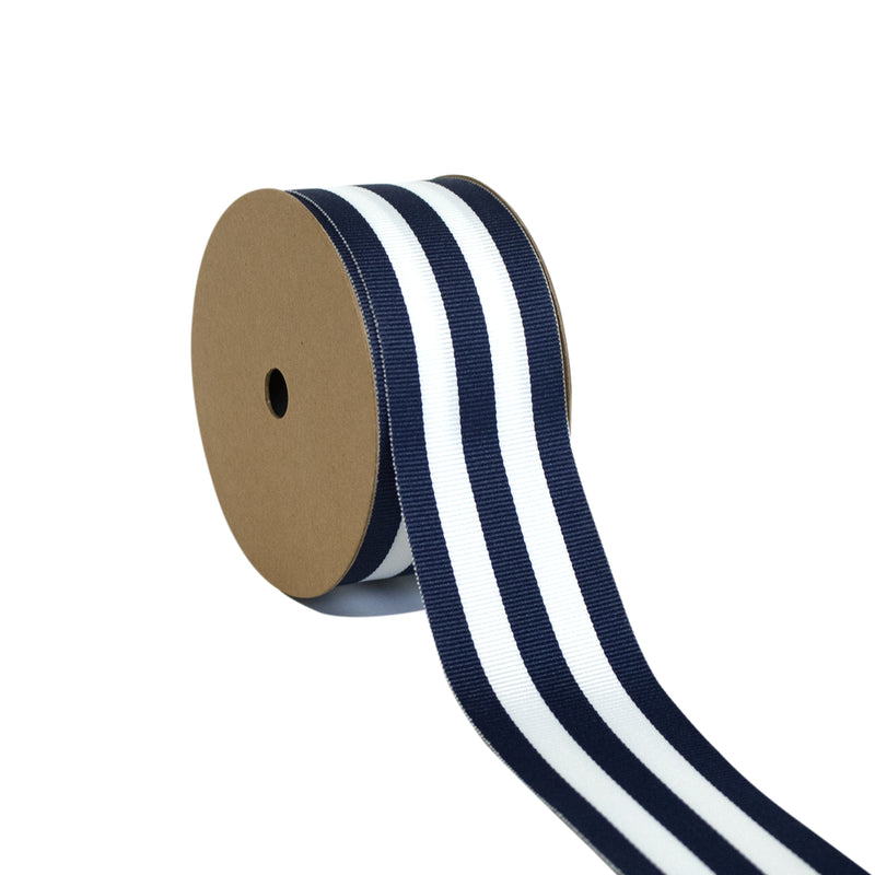 1 1/2" Textured Grosgrain Ribbon | "Mono-Stripe" White/Navy | 25 Yard Roll