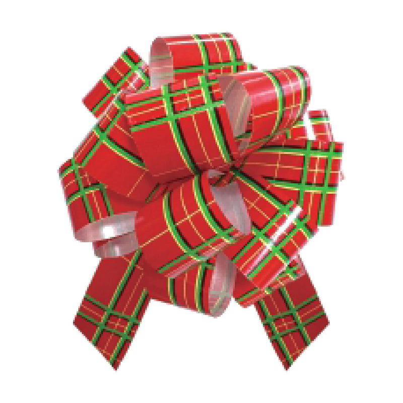 25-pcs 6" Printed Metallic Pull Bow | Holiday Plaid