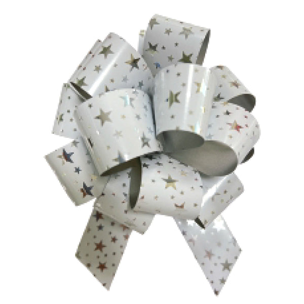 25-pcs 6" Printed Metallic Pull Bow | White/Silver Stars