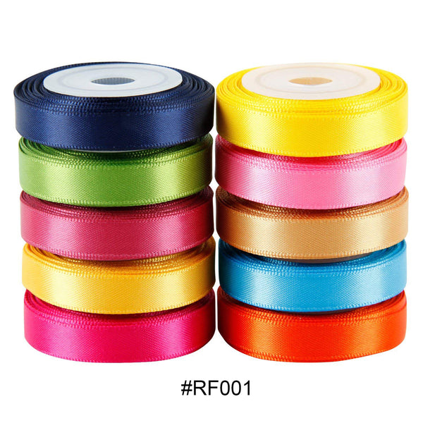 3/8" Solid Satin Ribbon | Brights Assortment (10 Colors) | 50 Yards Total