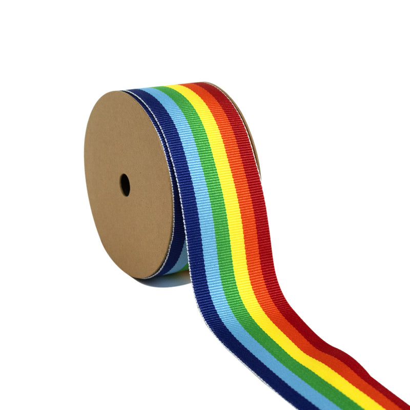 1 1/2" Textured Grosgrain Ribbon | Rainbow Stripe | 25 Yard Roll