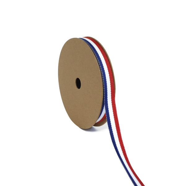 3/8" Textured Grosgrain Ribbon | "Tri-Stripe" Red/White/Navy | 25 Yard Roll