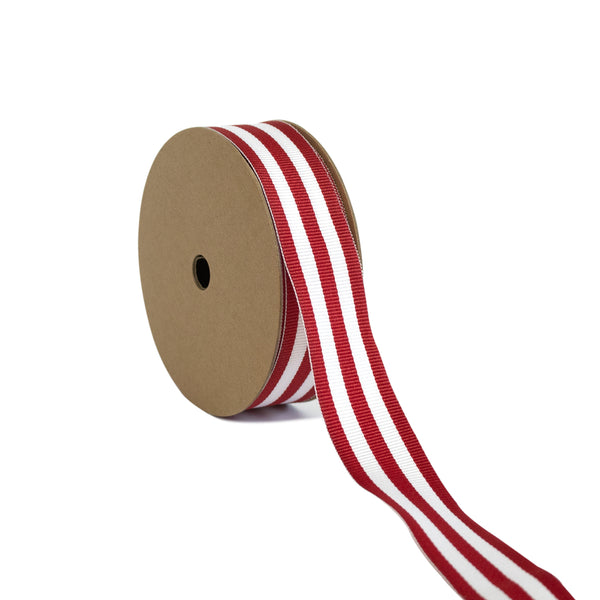 7/8" Textured Grosgrain Ribbon | "Mono-Stripe" White/Red | 50 Yard Roll