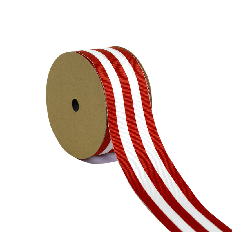 1 1/2" Textured Grosgrain Ribbon | "Mono-Stripe" White/Red | 50 Yard Roll