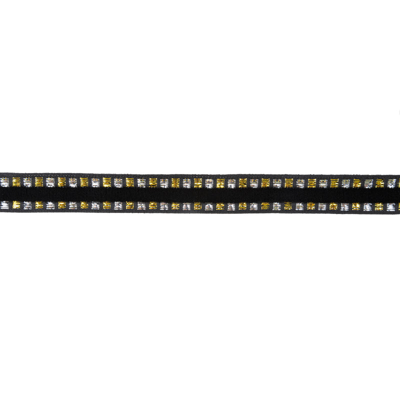 5/8" Wired Edge Corsage Ribbon | Black with Metallic Blocks | 25 Yard Roll