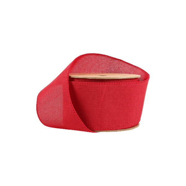 2 1/2 Wired Ribbon | Bright Red Linen | 10 Yard Roll
