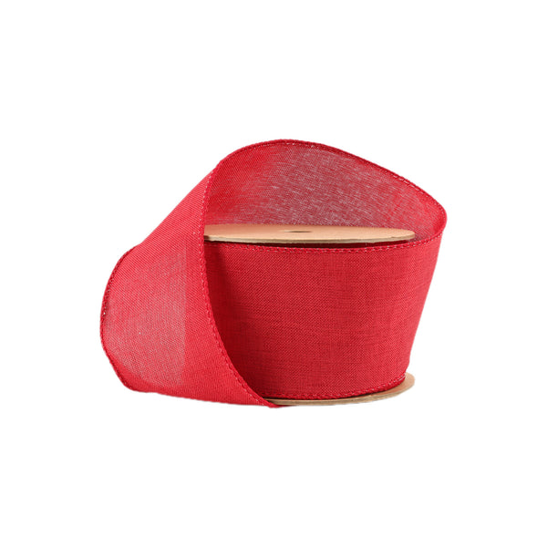 2 1/2 Wired Ribbon | Dark Red Linen | 10 Yard Roll