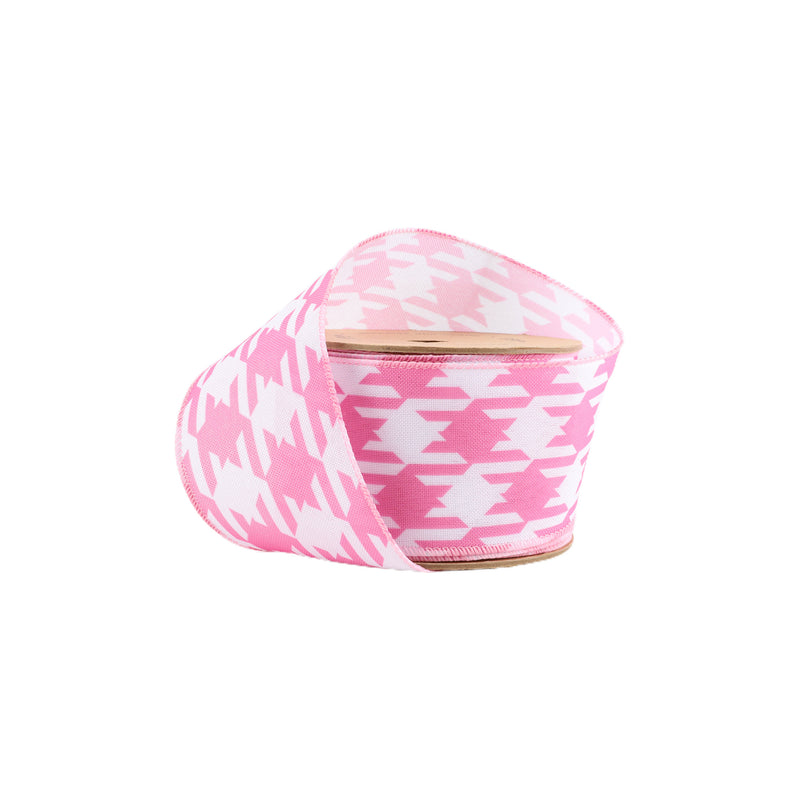 2 1/2 Wired Ribbon | Pink/White Herringbone | 10 Yard Roll