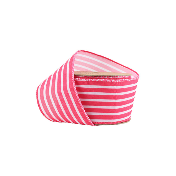 2 1/2 Wired Ribbon | Hot Pink/White Stripe | 10 Yard Roll