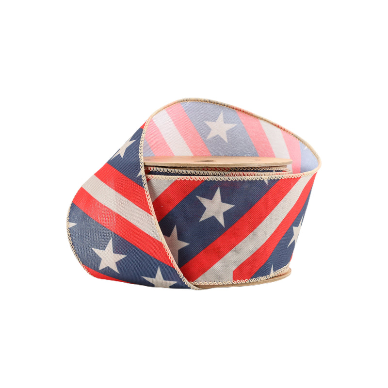 2 1/2 Wired Ribbon | Stars/Stripes Bias Cut | 10 Yard Roll