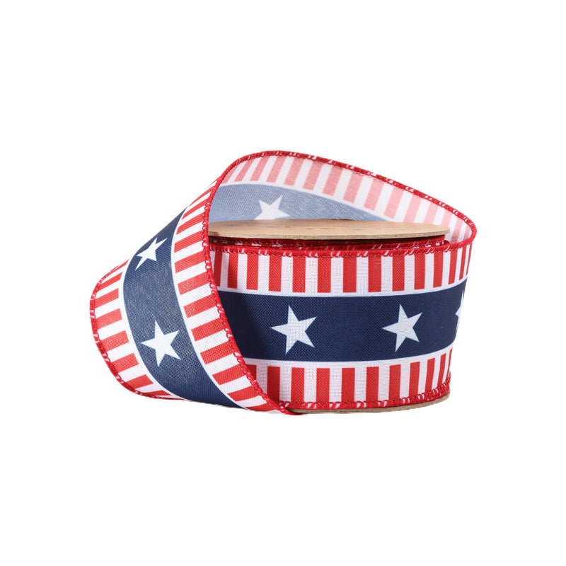 2 1/2 Wired Ribbon | Red/White/Blue Stars and Stripes | 10 Yard Roll