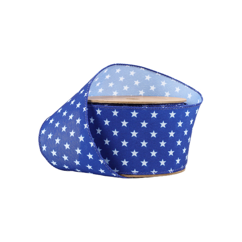 2 1/2 Wired Ribbon | Blue w/ Multi White Stars | 10 Yard Roll