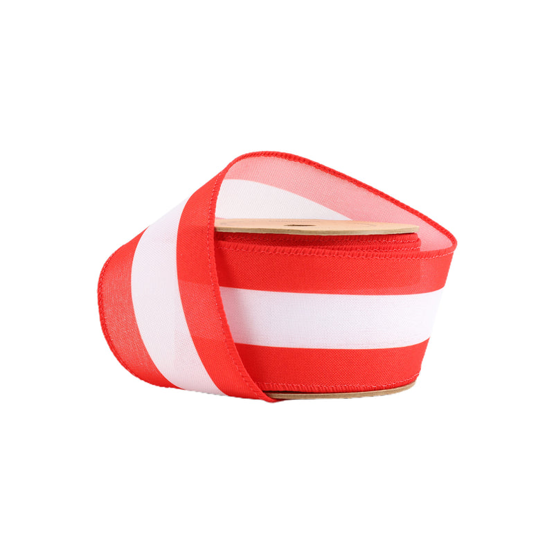 2 1/2 Wired Ribbon | Red/White Flag Stripe | 10 Yard Roll