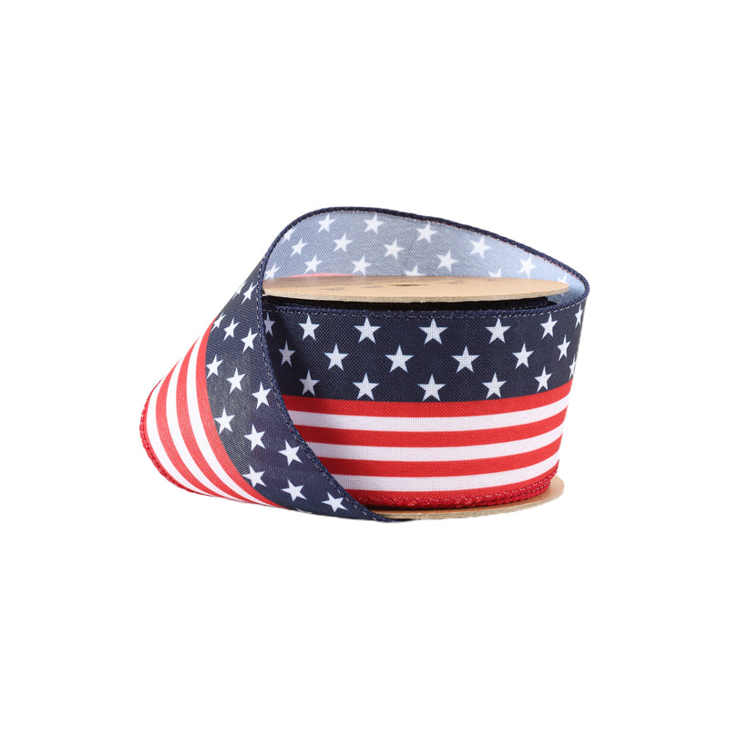 2 1/2 Wired Ribbon | Stars/Stripes Flag | 10 Yard Roll