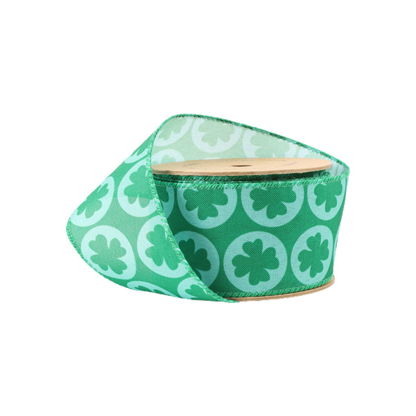 2 1/2 Wired Ribbon | Green Four Leaf Clover | 10 Yard Roll