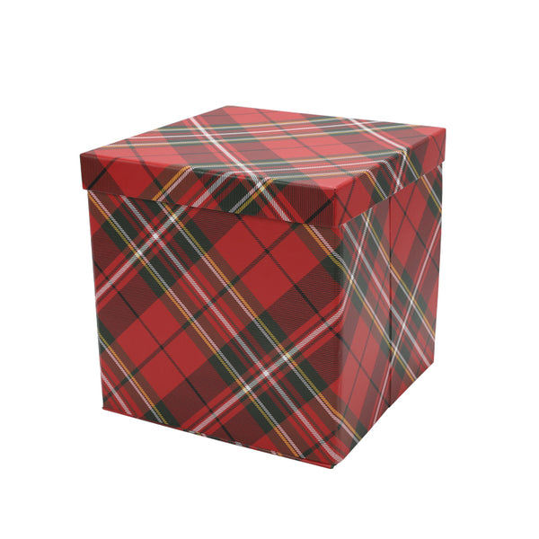 9" x 9" x 9" Collapsable Holiday Gift Box w/ Removable Lid | "Plaid"