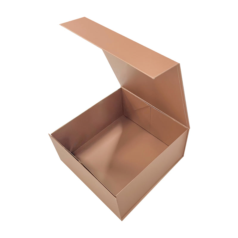 8" x 8" x 4" Collapsable Gift Box w/ Magnetic Square Flap Lid | Rose Gold