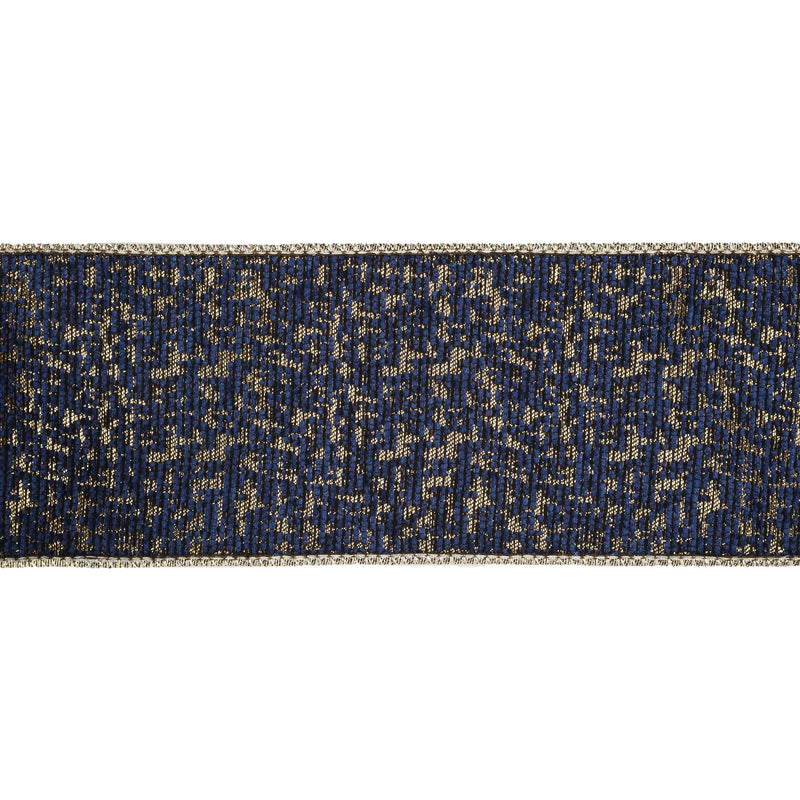 4" Double-Fused Wired Jacquard Ribbon | Blue/Gold Metallic | 10 Yard Roll