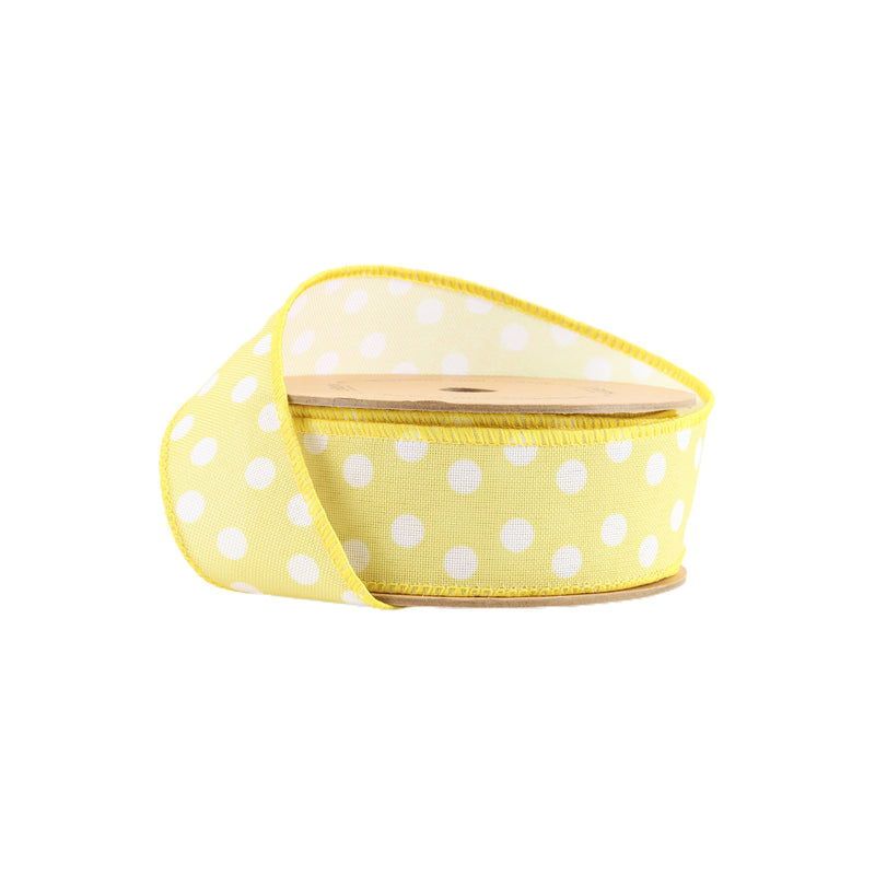 1 1/2" Wired Ribbon | Yellow w/ White Polka Dots | 10 Yard Roll