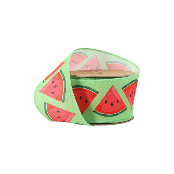 2 1/2" Wired Ribbon | Watermelon Slice on Green | 10 Yard Roll