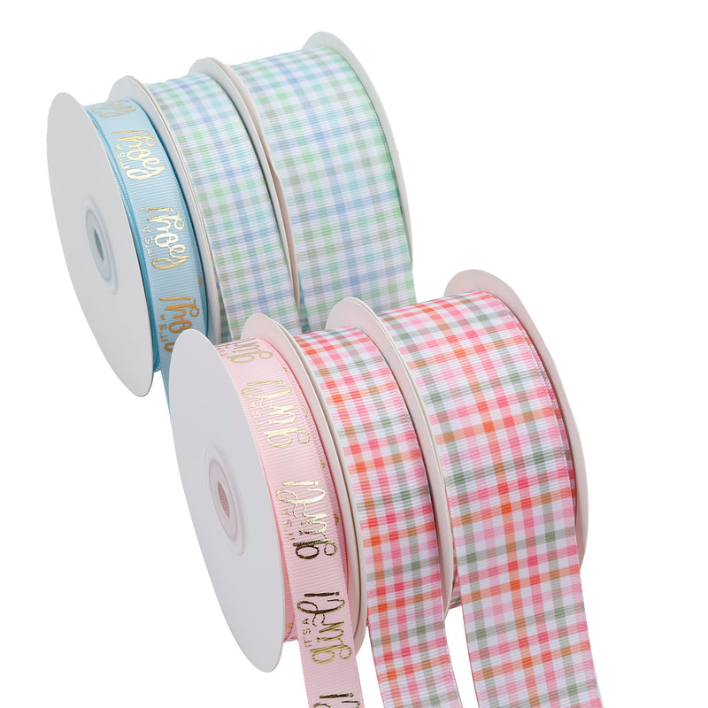 7/8" Printed Grosgrain Ribbon | Boy Plaid (10025) | 100 Yard Roll