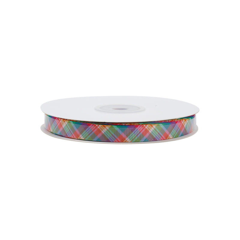 3/8" Printed Grosgrain Ribbon | Spring Plaid (10039) | 100 Yard Roll