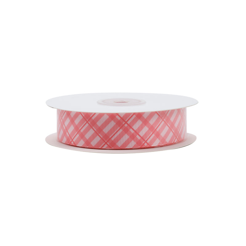 7/8" Printed Grosgrain Ribbon | Pink Plaid (10047) | 100 Yard Roll