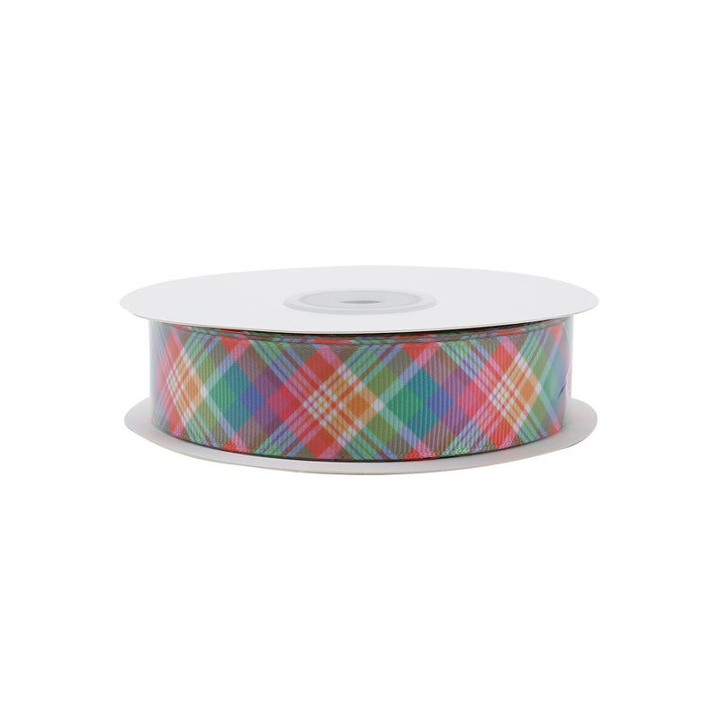 7/8" Printed Grosgrain Ribbon | Spring Plaid (10040) | 100 Yard Roll