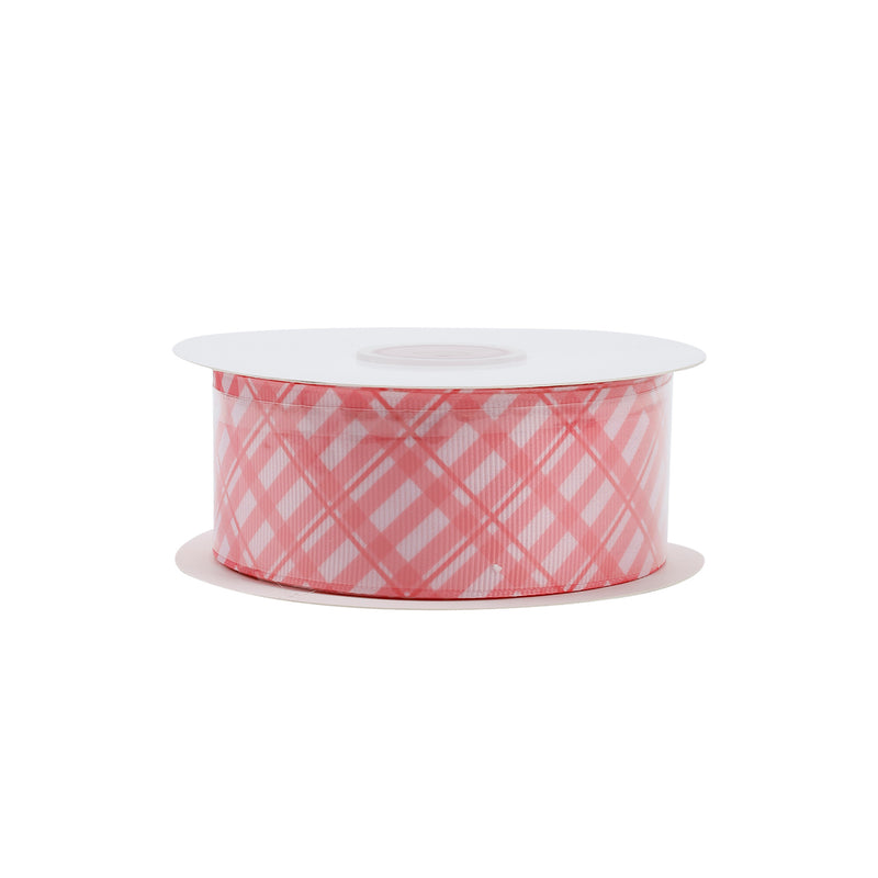 1 1/2" Printed Grosgrain Ribbon | Pink Plaid (10048) | 100 Yard Roll