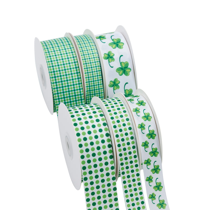 7/8" Printed Grosgrain Ribbon | Patty's Clover (10002) | 100 Yard Roll