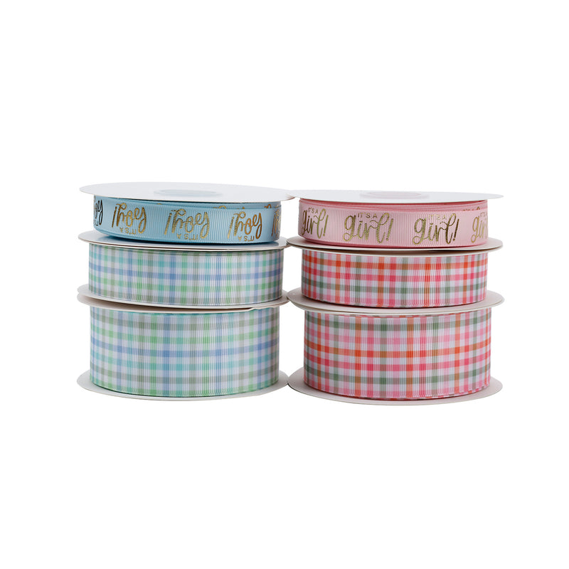 7/8" Printed Grosgrain Ribbon | Boy Plaid (10025) | 100 Yard Roll