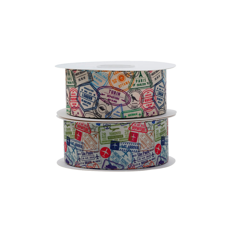 1 1/2" Printed Grosgrain Ribbon | Passport Stamps (10006) | 100 Yard Roll