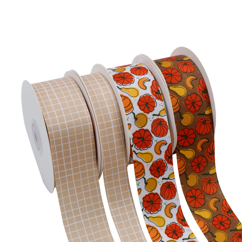 7/8" Printed Grosgrain Ribbon | Harvest Check (10020) | 100 Yard Roll