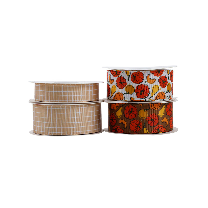 7/8" Printed Grosgrain Ribbon | Harvest Check (10020) | 100 Yard Roll