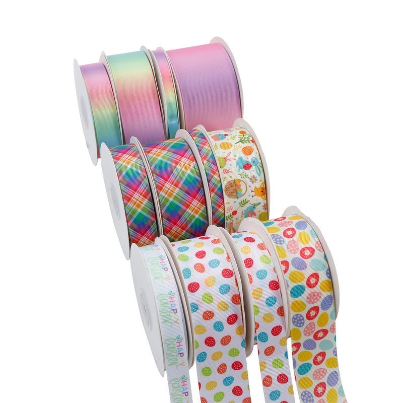 2 1/4" Printed Grosgrain Ribbon | Pastel Rainbow (10069) | 50 Yard Roll