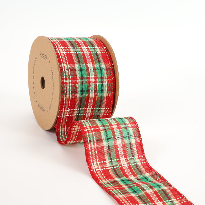 2 1/2" Wired Ribbon | "Holiday Plaid" Red/Green | 10 Yard Roll