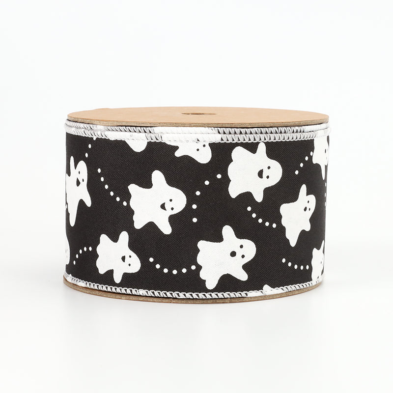 2 1/2" Wired Ribbon | "Ghosts" Black/White | 10 Yard Roll