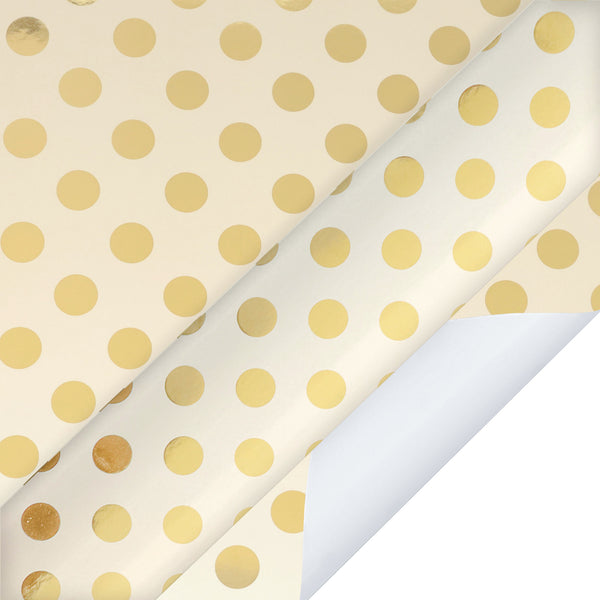 24" x 417' Wrapping Paper Half Ream | Metallic Gold Polka Dot