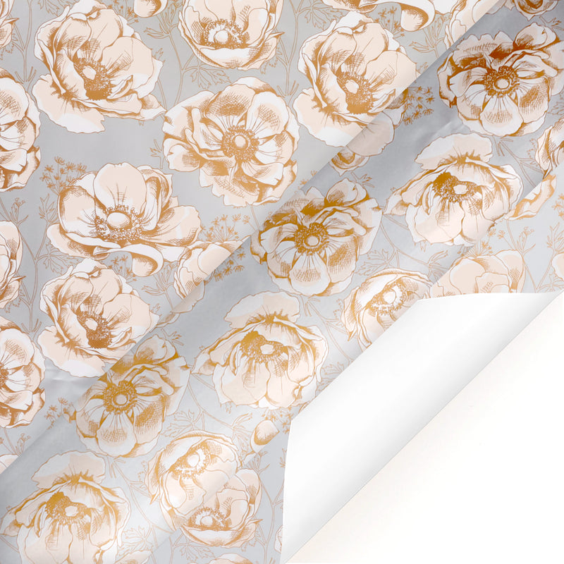 24" x 417' Wrapping Paper Half Ream | Metallic Pearl Finish Floral