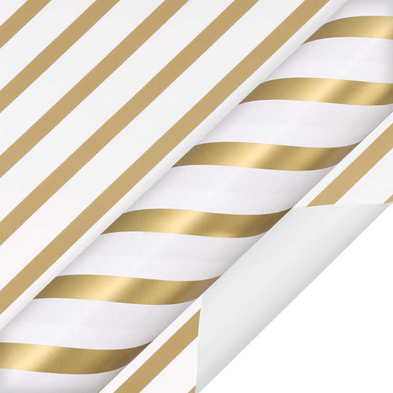 24" x 417' Wrapping Paper Half Ream | White/Gold Diagonal Stripe