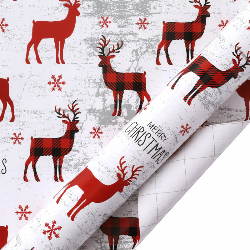 30" x 10' Holiday Wrapping Paper | Buffalo Plaid Stag