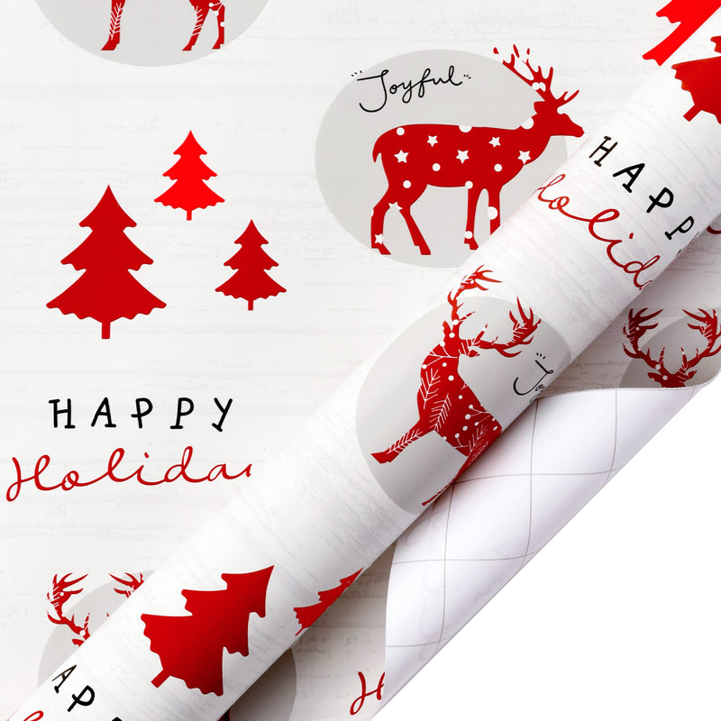 30" x 10' Wrapping Paper Bundle (4-pack) | Buffalo Plaid/Red/White Tree