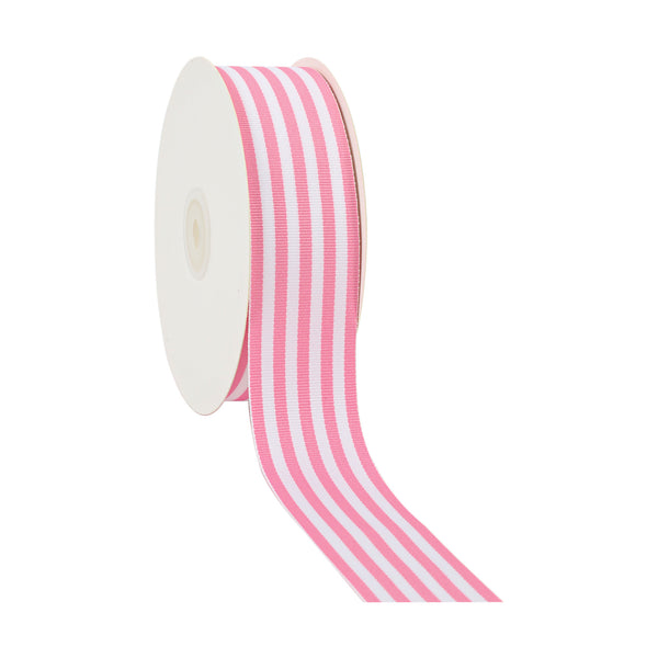 1 1/2" Striped Ribbon | Geranium Pink (155) | 50 Yard Roll