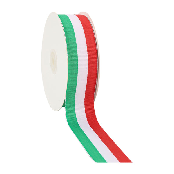 1 1/2" Striped Ribbon | Green/White/Red (035) | 100 Yard Roll