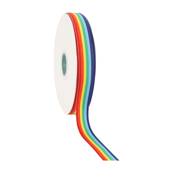 7/8" Striped Ribbon | Rainbow (002) | 100 Yard Roll