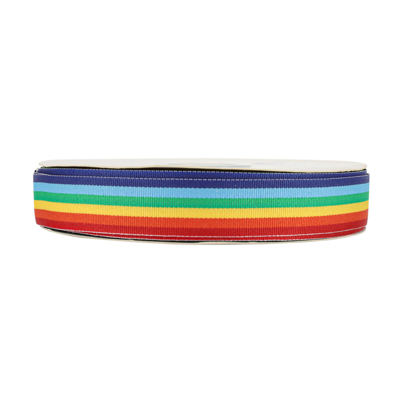 7/8" Striped Ribbon | Rainbow (002) | 100 Yard Roll