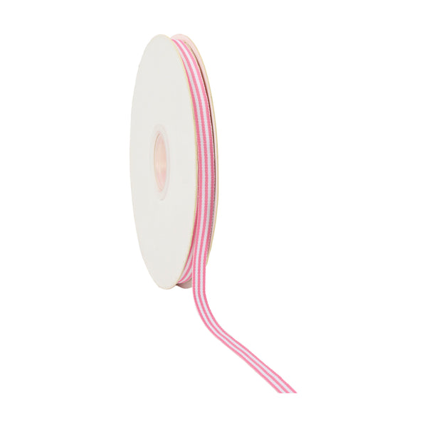 3/8" Striped Ribbon | Geranium Pink (155) | 100 Yard Roll