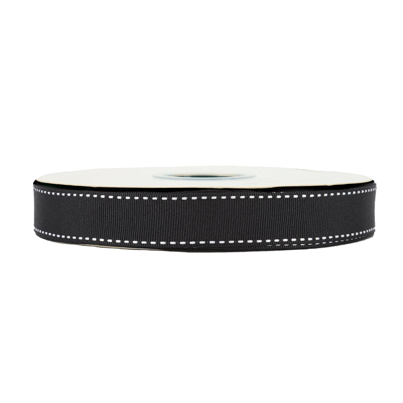 7/8" Saddlestitch Grosgrain Ribbon | Black (030) | 100 Yard Roll