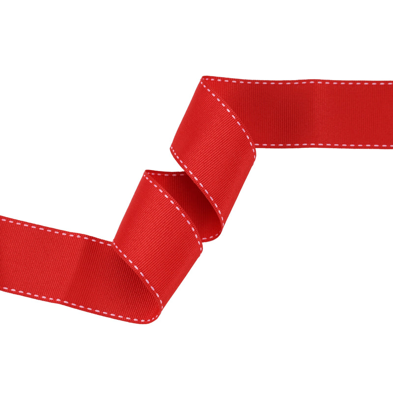 1 1/2" Saddlestitch Grosgrain Ribbon | Red (250) | 50 Yard Roll