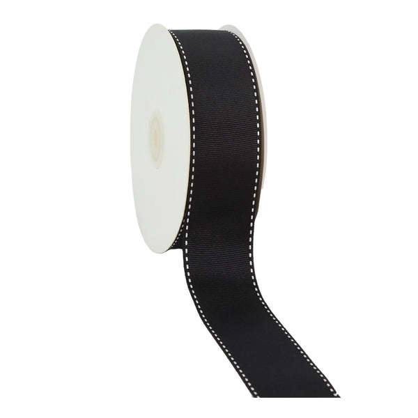 1 1/2" Saddlestitch Grosgrain Ribbon | Black (030) | 50 Yard Roll